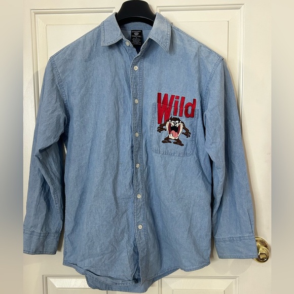 Vintage 90’s Warner Brothers Men’s Small Denim Taz Shit - Picture 1 of 7